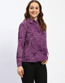 Madame Leaf Print Button-Down Purple Shirt