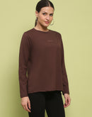 Madame Embossed Cotton Blend Coffee Brown Top