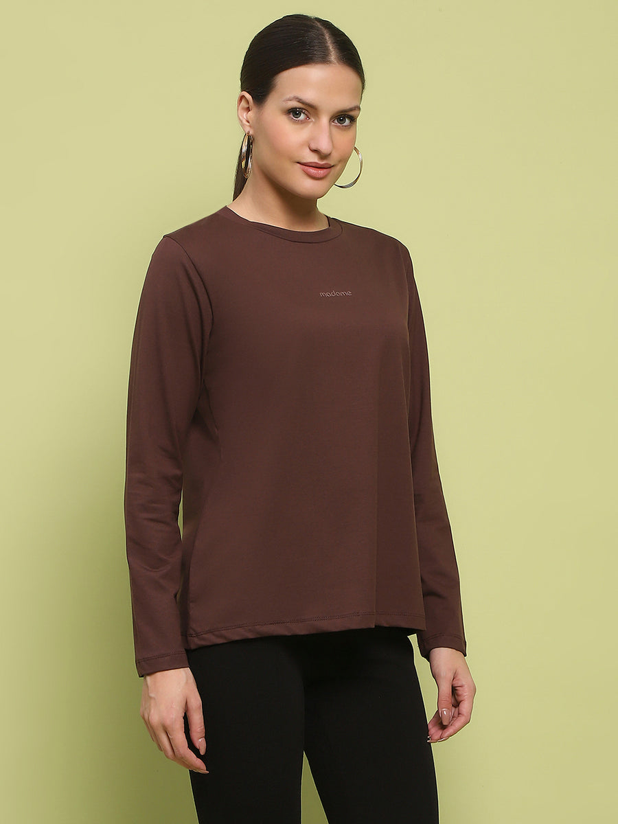 Madame Embossed Cotton Blend Coffee Brown Top