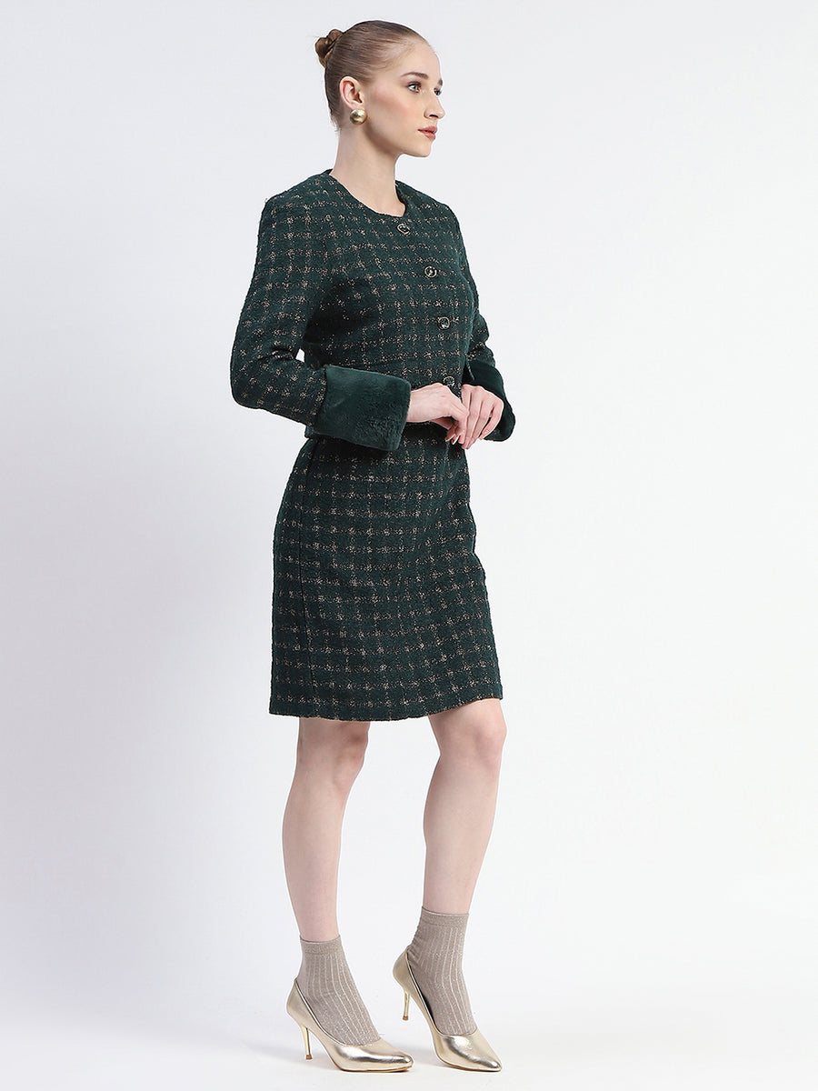 Madame Bottle Green Chequered Top and Skirt Co-ord Set