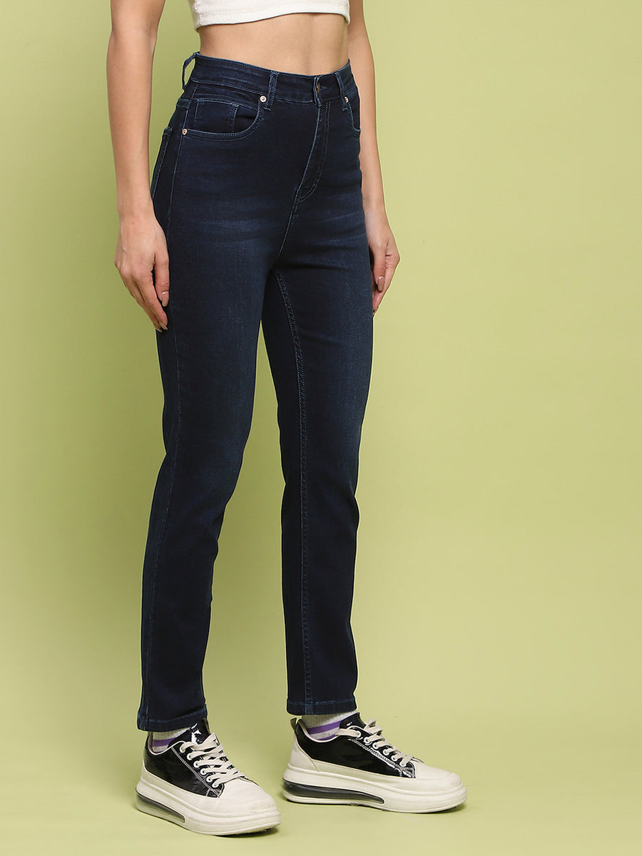 Madame Whiskered Dark Blue Cotton Denim Jeans