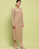 Madame Front Ruched Self Design Golden Knit Maxi Dress