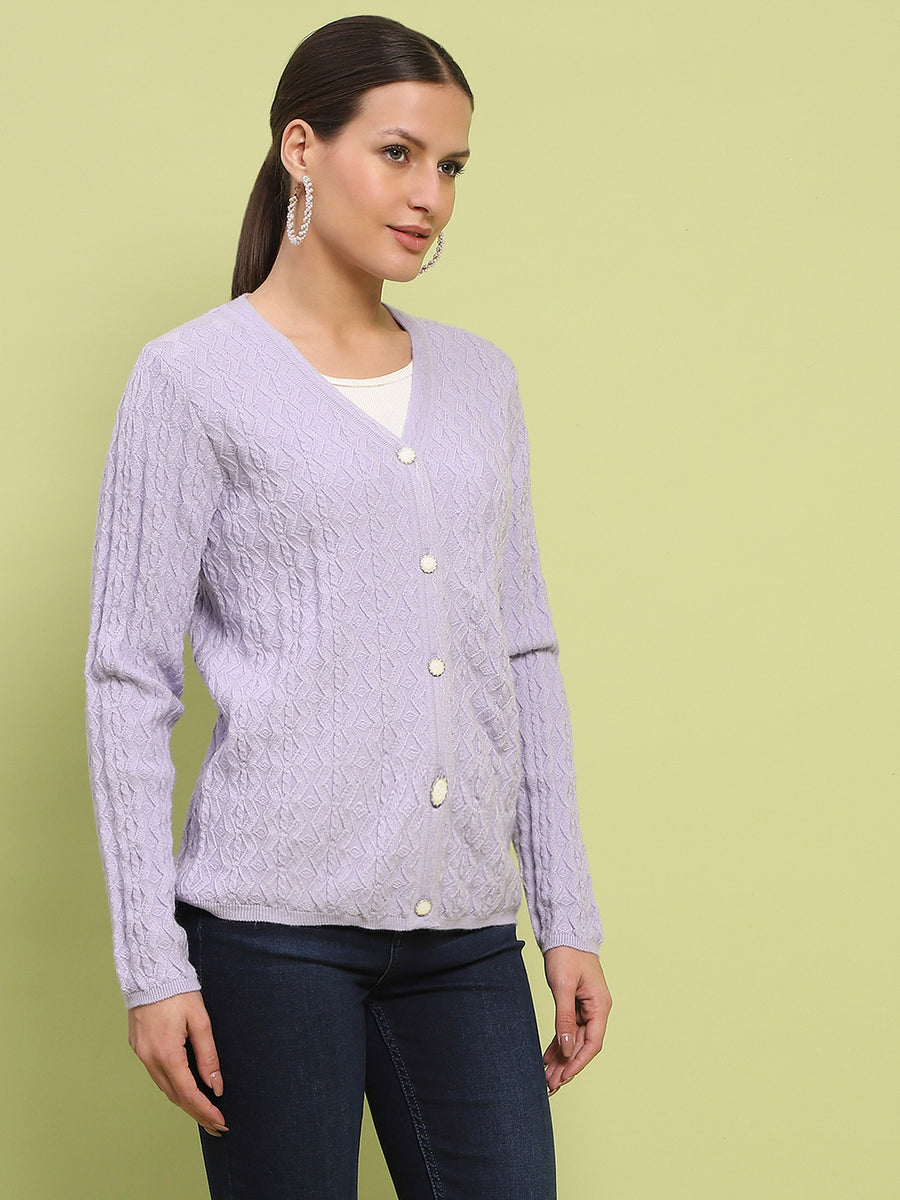 Madame Printed Cable Knit Mauve Cardigan