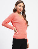 Madame Peach Self Designed V-Neck Cardigan