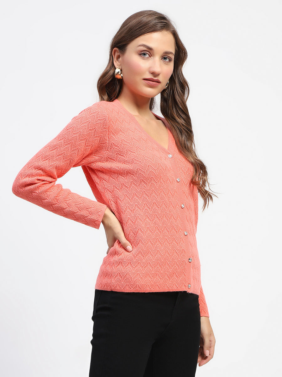 Madame Peach Self Designed V-Neck Cardigan