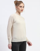 Madame Crew Neck Beige Knit Top