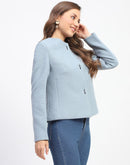 Madame Blue Crew Neck Buttoned Short Coat