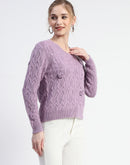 Madame Cable Knit Applique Flower Mauve Sweater