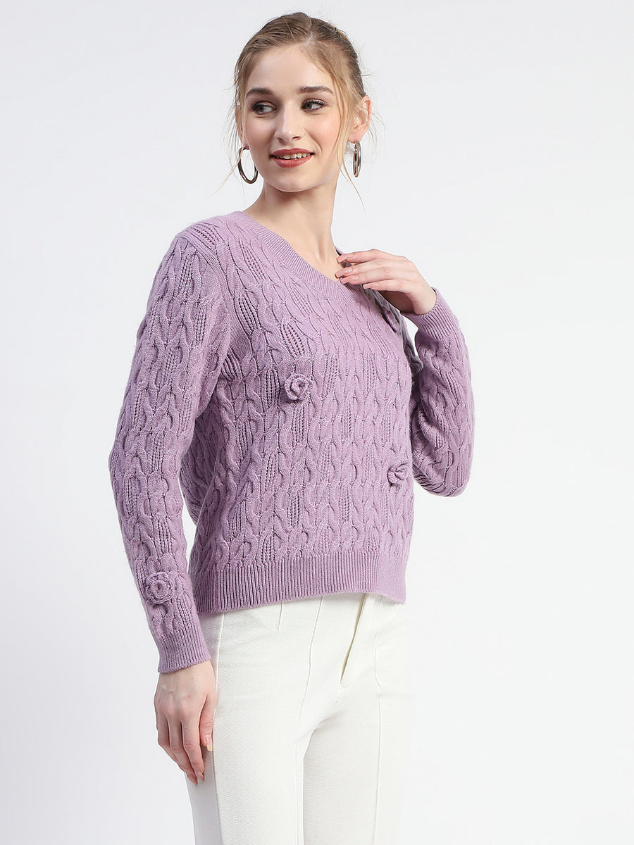 Madame Cable Knit Applique Flower Mauve Sweater Buy COLOR Mauve Sweaters Online for Glamly