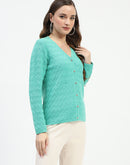 Madame Ribbed Knit Sea Green Button-Up Cardigan