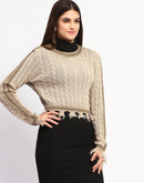 Madame Cable Knit Fawn Crop Sweater