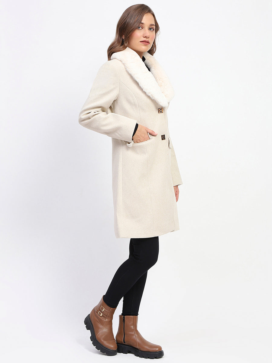 Madame Fur Collared Off White Long Coat