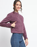 Madame Flap Collared Plum Suede Jacket