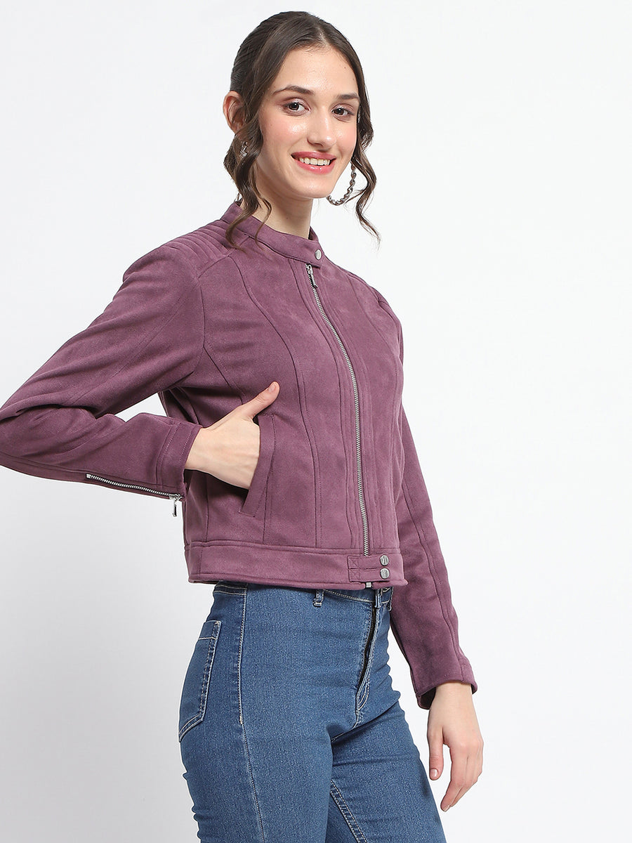 Madame Flap Collared Plum Suede Jacket