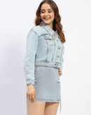 Madame Embellished Collar Blue Denim Jacket