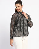 Madame Striped Collared Black Shirt