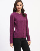 Madame Round Neck Button Down Plum Cardigan