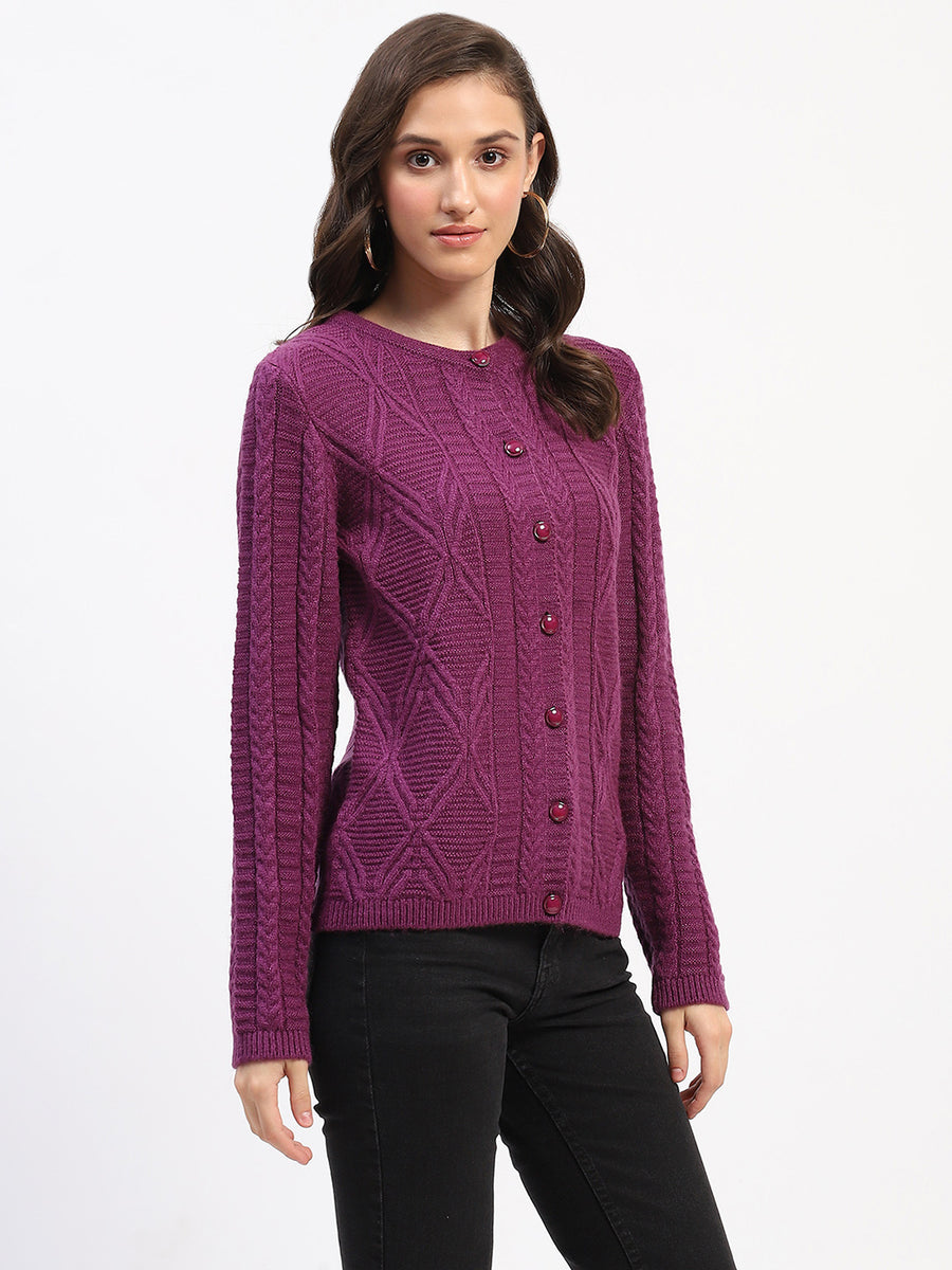 Madame Round Neck Button Down Plum Cardigan