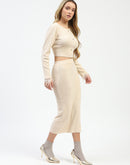 Madame Fur Sleeve Bodycon Beige Knit Co-ord Set