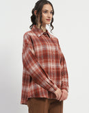 Madame Chequered Long Sleeved Cotton Brown Shirt