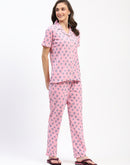 mSECRET Pink Button-Down Night Suit Set with Blue Floral Print