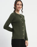 Madame Cable Knit Solid Olive Cardigan