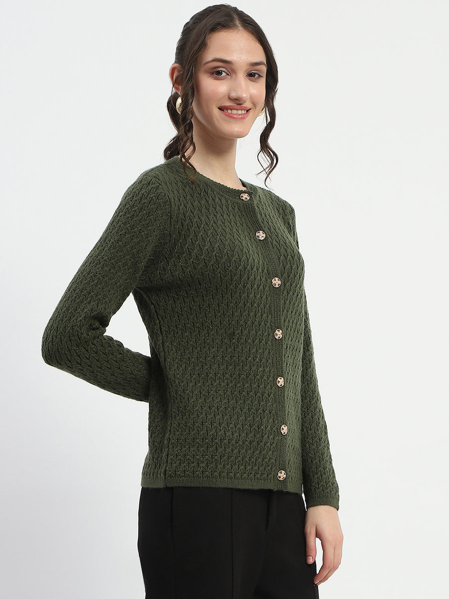 Madame Cable Knit Solid Olive Cardigan