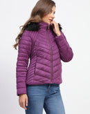 Madame Fur Hooded Purple Quilted Jacket