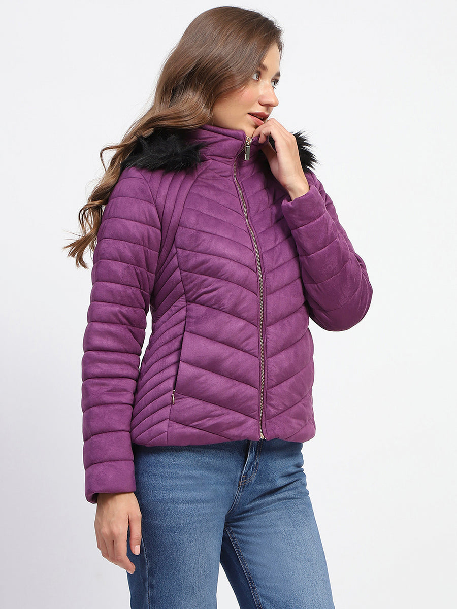 Madame Fur Hooded Purple Quilted Jacket