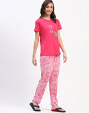 mSECRET Hot Pink Typographic Print Applique Night suit