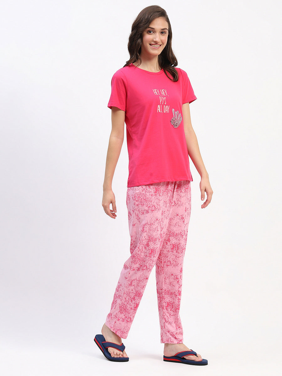 mSECRET Hot Pink Typographic Print Applique Night suit