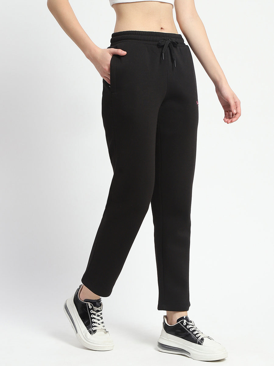 Madame Graphic Detailed Cotton Blend Black Track Bottoms