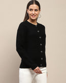 Madame Cable Knit Buttoned Black Cardigan