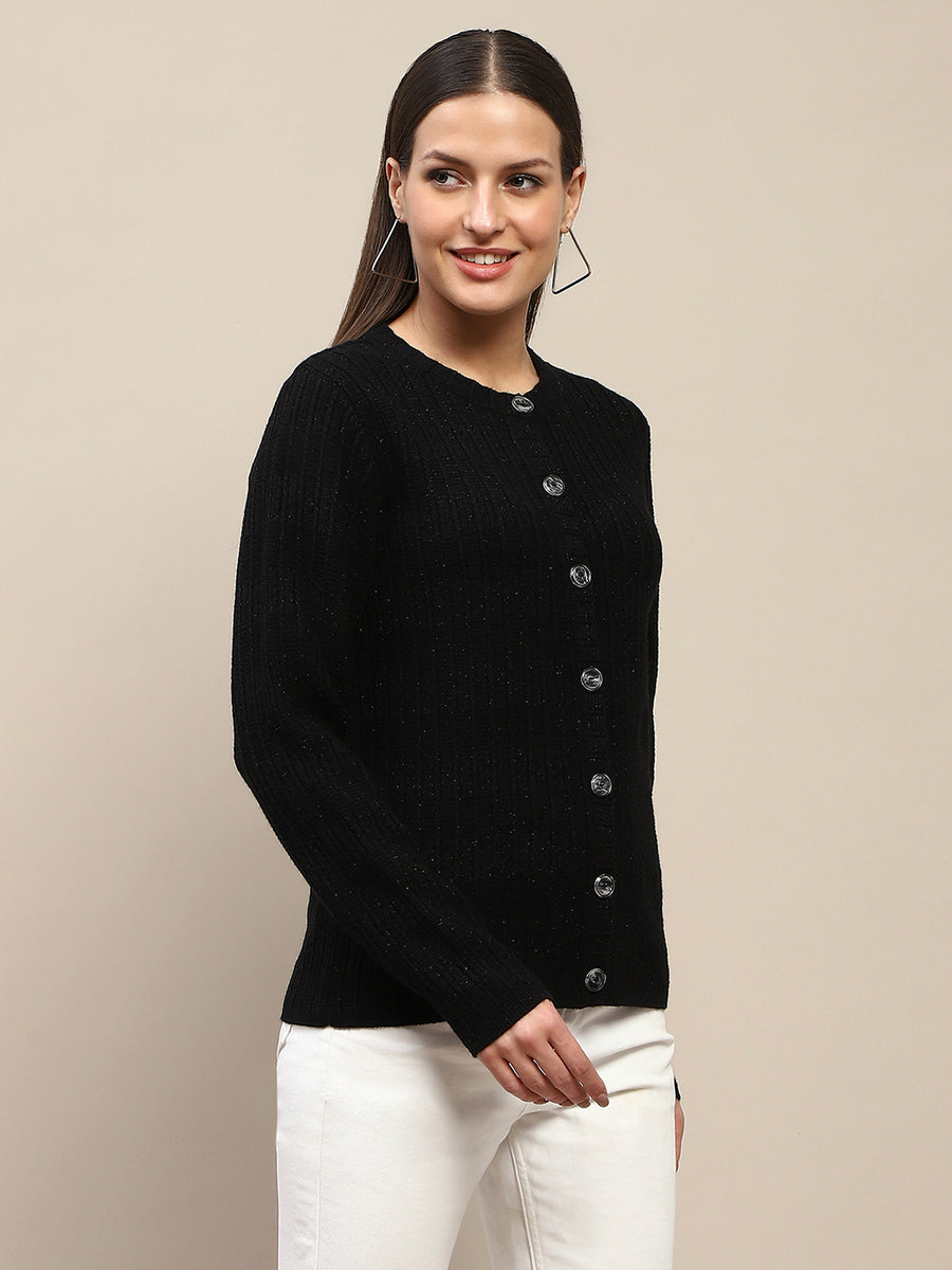 Madame Cable Knit Buttoned Black Cardigan