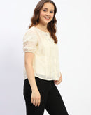 Madame Semi Sheer Off White Laced Cotton Top