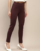 Madame Pleated Solid Wine Red Rayon Blend Jeggings