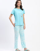 mSECRET Blue Typography Printed Night Suit Set