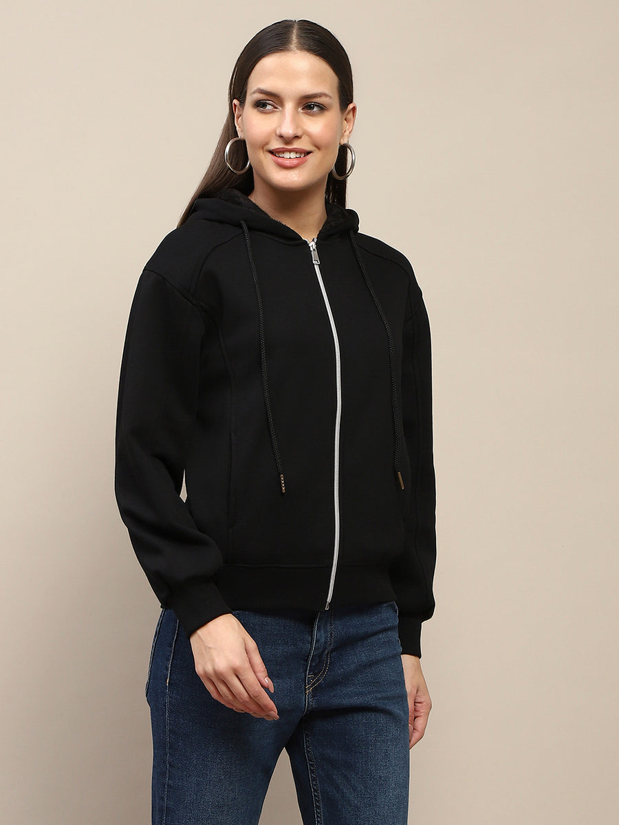 Madame Cotton Blend Black Zipped Sweatshirt