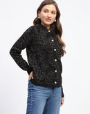 Madame Black Shimmer Printed Buttoned Cardigan