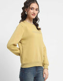 Madame Fleece Handwork And Embroidered Golden Yellow Sweatshirt  For Women