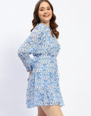 Madame Tiered Lace Detailed Blue Mini Dress