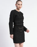 Madame Chain Accented Black Chequered Top and Skirt Set Co-ord Set