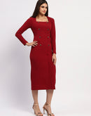 Madame Red Double-Breasted Detailing Long Coat Dress