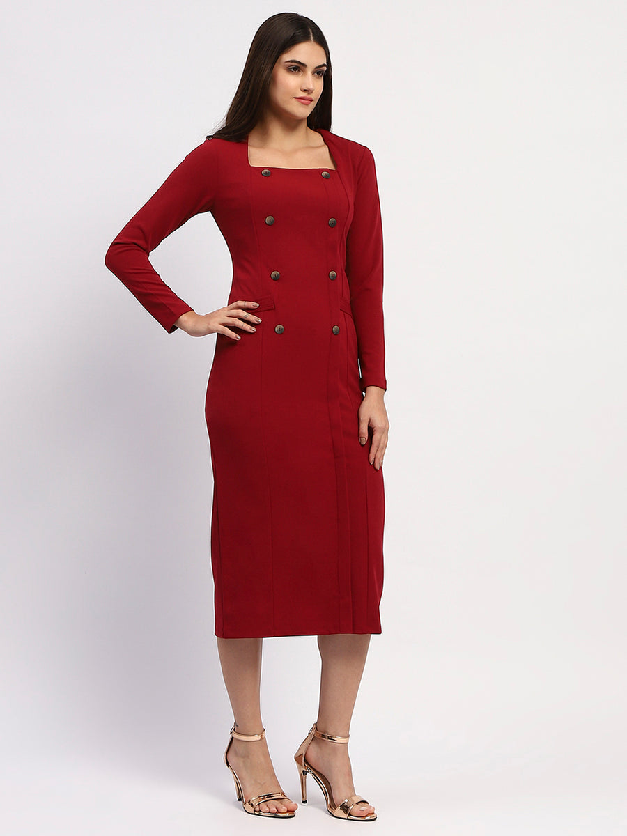 Madame Red Double-Breasted Detailing Long Coat Dress