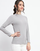 Madame High Neck Full Sleeve Solid Grey Top