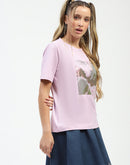 Madame Lilac Cotton Graphic Print T-Shirt