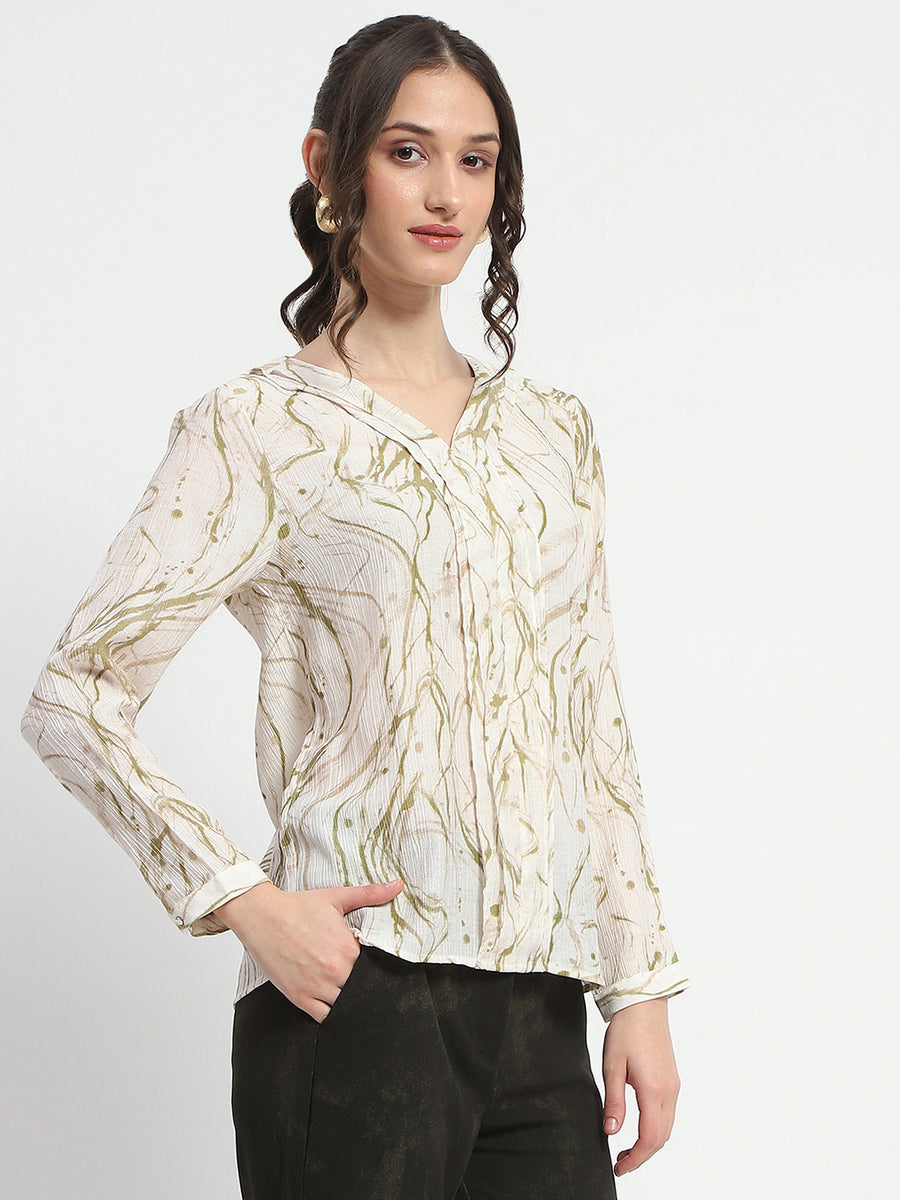 Madame Rayon Blend Abstract Print Green Top