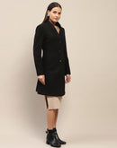 Madame Melange Side Inseam Pocketed Black Long Coat