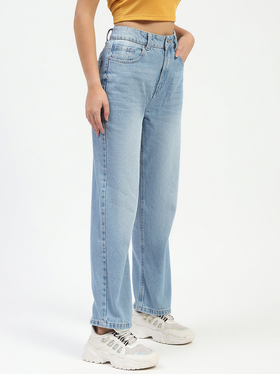 Madame Light Blue Whiskered Straight Fit Jeans