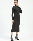 Madame Black Textured Bodycon Dress with Long Sleeves